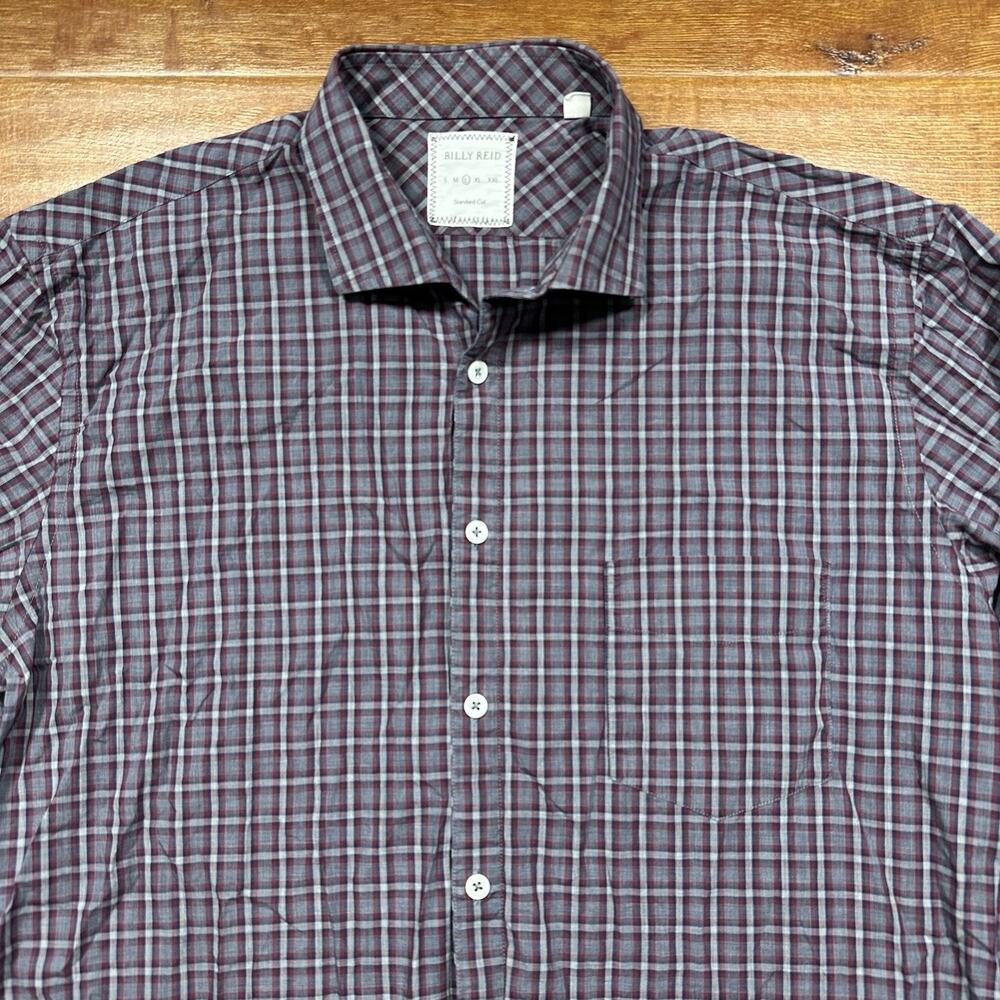 Billy Reid Button Up Shirt Mens L Gray Tartan Plaid Long Sleeve Cotton Preppy